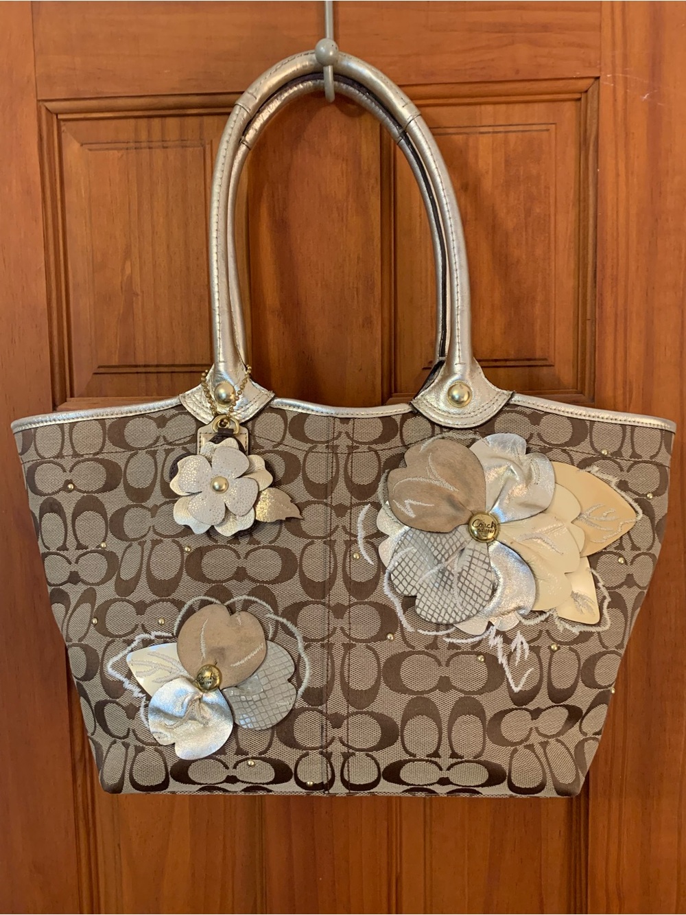 2010 Bleeker Tote with Cream & Metallic Floral Appliqués